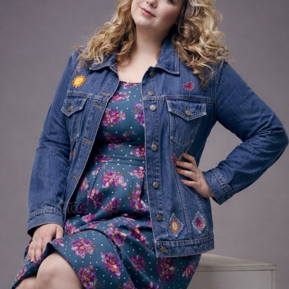 Agapo Vintage Embroidered Denim Jacket Women’s 2X Blue Cotton Trucker Jacket